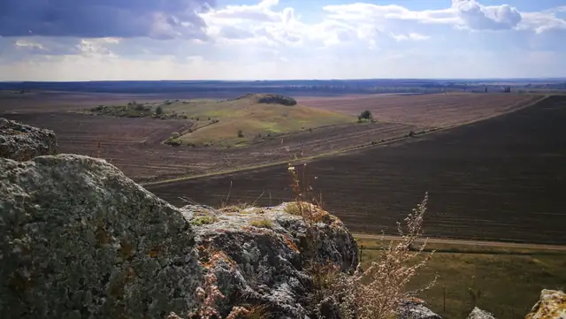 Вапняковий край Черчецької товтри над полями з Самовитою вдалині