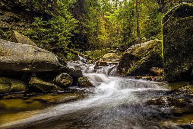 Невисокі каскади водоспаду Дівочі Сльози на річці Жонка